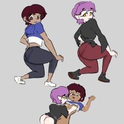 2girls alexpir amity_blight brown_eyes brown_hair canon_couple dark-skinned_female female human lavender_hair licking_breast light-skinned_female luz_noceda posing the_owl_house witch_(the_owl_house) yellow_eyes yuri