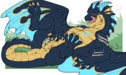 absurd_res animal_genitalia anus beyn bodily_fluids claws cum digital_media_(artwork) dragon european_mythology feet feral fingering foot_focus genital_fluids genital_slit genitals hi_res horn licking licking_lips male male_only masturbation membrane_(anatomy) membranous_wings mythological_creature mythological_scalie mythology nude penetration penis presenting_slit reptile rrraaffh scales scalie simple_background slit_fingering slit_penetration slit_play solo spread_slit spreading tail tongue tongue_out western_dragon wings