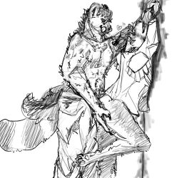 against_surface against_wall anthro clothed clothing duo from_behind_position hi_res hyena licking licking_lips limepumpkin male male/male mammal on_one_leg partially_clothed penetration procyonid raccoon raised_leg sex standing standing_sex tongue tongue_out