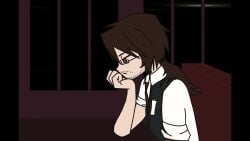 1boy 2d_animation animated fart fart_cloud fart_fetish farting gregor_(limbus_company) limbus_company long_hair male_focus male_only ponytail project_moon smell solo solo_focus solo_male sooshinoko stomach_noises stubble tagme tie video