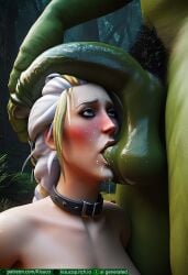1boy 1girls absurdly_large_cock ai_generated cock_worship day female flaccid flaccid_penis forest horde_(warcraft) human human_(warcraft) human_female in_love_with_cock interspecies jaina_proudmoore kisuco light-skinned_female light_skin looking_up male male/female open_mouth orc orc_(warcraft) orc_male outdoors penis precum_drip sucking_balls tongue_out world_of_warcraft