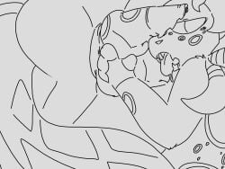 ambiguous_gender balls bodily_fluids claws cyan_lizard_(rain_world) drooling duo face_on_penis feral freckles genital_fluids genitals hand_on_head holding_head holding_knot holding_penis implied_oral knot lizard_(rain_world) looking_away male male/ambiguous markings monochrome neoncityrain paws penile_spines penis precum rain_world ring_(marking) saliva slugcat the_unbound_(neoncityrain) tongue tongue_out videocult