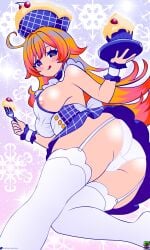 cake chef escoffier_(genshin_impact) genshin_impact lucky-jj maid simple_background tagme upskirt waitress