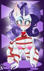 all_fours anthro bedroom_eyes blue_eyes blush breasts equine friendship_is_magic hair horn mammal my_little_pony purple_hair randomchick144 rarity_(mlp) smile straight_hair unicorn