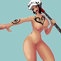 big_breasts big_nipples breasts breasts_out brown_hair brunette_female cap caritxxx dark_hair female genderswap naked naked_female nipples no_background nude nude_female one_piece open_mouth pink_nipples pussy redraw self_upload shaved_pussy short_hair solo solo_female standing tattoo trafalgar_law trafalgar_law_(female)