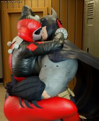 alexfrazer batman clothing clown_girl dc_comics female harley_quinn hug kissing lips sfw strong voluptuous_female