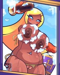 animated animated bikini blonde_female blonde_hair dark_skin golden_bikini gyaru kirby_(series) kirby_planet_robobot loop pov robot robot_girl soap soap_bubbles susie_(kirby) tmogumi window window_cleaner