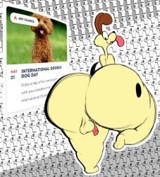 anthro ass balls beagle big_butt brian_griffin canid canine canis domestic_dog family_guy fur garfield_(series) genitals gyroesehni hi_res huge_butt hunting_dog hyper hyper_butt international_doodle_dog_day male mammal markings odie_the_dog raised_leg scent_hound solo spots spotted_body spotted_fur tongue tongue_out toony wide_hips