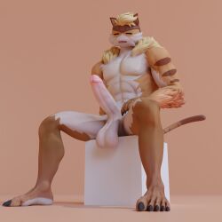 1:1 2025 3d_(artwork) 5_fingers abs accessory anthro balls black_claws blonde_hair brown_headband circumcised claws closed_eyes digital_media_(artwork) domestic_cat epic_games erection featureless_chest felid feline felis fingers firetrooper fortnite fur genitals hair headband hi_res humanoid humanoid_genitalia humanoid_penis male mammal mane meowtooth multicolored_body multicolored_fur muscular muscular_anthro muscular_male nude_anthro nude_male okamical open_mouth orange_body orange_fur penis side_view simple_eyes sitting solo solo_male tail white_body white_fur