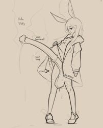 1futa 3sdice amiya_(arknights) animal_ears animal_genitalia arknights balls bottomless breasts clothed clothing erection futa_only futanari horse horsecock huge_cock humanoid kemonomimi mostly_clothed musk penis sketch smell smelly_cock solo standing