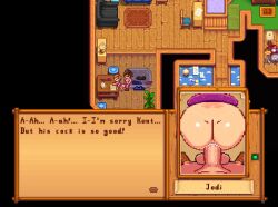 1boy ambiguous_penetration animated brown_eyes brown_hair dialogue farmer_(stardew_valley) jodi_(stardew_valley) male ntr pixel_art sex sound sprites stardew_valley tagme theevilfallenone video