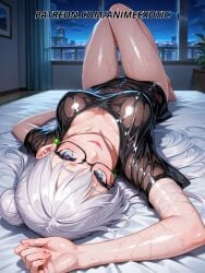 ai_generated anime anime_girl anime_style arched_back artist_request bed bedroom bedroom_eyes black_bra black_outfit blush buns_hairstyle chest_focus choker cleavage close_up collarbone curvy dark_aesthetic dark_background dark_lingerie dark_theme digital_art dreamy_background dripping_water earrings ecchi erotic expressionless_wet eye_contact face_focus facial_closeup fan_art fanservice female female_only flushed_cheeks focus_on_body full_body glasses glasses_girl glow_effect hair_sticking_to_skin half_dressed high_detail indoors kneeling lacy_underwear large_breasts laying_down leaning_back lewd lingerie long_hair long_legs looking_at_viewer moody_lighting night nipples_through_shirt nipples_visible_through_clothing nsfw on_bed open_shirt original_character patreon pose_from_above pulling_clothes rain_effect seductive_look seductive_pose seductive_smile see_through sensual_look sexy_pose sheer_fabric shiny_effect shiny_skin short_dress shyness sitting skin_tight soft_shading softcore solo solo_focus suggestive tasteful_nsfw teasing tempting thenikito thigh_gap thin_fabric tight_clothes transparent_clothes undertones updo upper_body visible_underwear wet_clothes wet_hair wet_look wet_shirt wet_skin white_hair