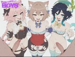 3femboys 5boys ai_generated astolfo_(fate) cat_ears catboy chastity_cage chastity_device crossover fate_(series) felix_argyle femboy genshin_impact male male_only penis penis_size_difference re:zero_kara_hajimeru_isekai_seikatsu small_penis tongue tongue_out venti_(genshin_impact)
