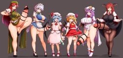 5futas 6+girls absurd_res balls bar_censor censored female flandre_scarlet futanari hi_res hong_meiling huge_balls huge_cock intersex izayoi_sakuya koakuma more_at_source multiple_girls patchouli_knowledge penis peso_(cheese_company) remilia_scarlet touhou