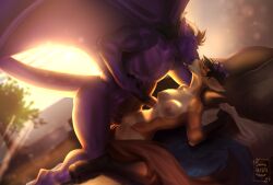 absurd_res alasta anthro canid canine dragon duo female fox hand_on_head hi_res kari_reuban kiss_on_lips kissing male male/female mammal mythological_creature mythological_scalie mythology penetration purple_body reptile scalie spread_legs spreading vaginal_penetration vaginal_penetration