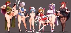 5futas 6+girls absurd_res balls bar_censor censored cum ejaculation female flandre_scarlet futanari handsfree_ejaculation hi_res hong_meiling huge_balls huge_cock intersex izayoi_sakuya koakuma more_at_source mostly_clothed multiple_girls patchouli_knowledge penis peso_(cheese_company) projectile_cum remilia_scarlet touhou