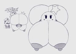 1boy 1girls ass ball_with_hyper_features big_ass big_breasts breasts female huge_ass huge_breasts hyper hyper_ass hyper_breasts luigi male mario_(series) mario_and_luigi_(series) monochrome nipple_piercing nipples starlow super_mario_bros. vierde28