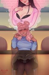 1futa cleavage daydream erection erection_under_clothes futa_only futanari huge_breasts large_breasts piccolonsfw sitting