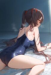 1girls ai_generated bikini female genshin_impact hu_tao_(genshin_impact) looking_at_viewer one-piece_swimsuit swimsuit wet