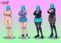 1girls barefoot blue_hair bulgenny clothed clothed_female completely_nude completely_nude_female female female_only full_body latex lingerie long_hair naked naked_female nude nude_female skirt solo solo_female suit