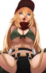 2d ak-47_(girls'_frontline) blonde_hair blue_eyes female female_focus female_only girls'_frontline kirukatsu long_hair looking_at_viewer mouth_piercing piercing split_tongue tongue_out