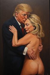 ai ai_generated ass ass_grab boobs_out breasts breasts donald_trump embracing hillary_clinton hugs love lovers secretly_loves_it truth