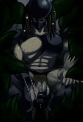 absurd_res alien big_penis bodily_fluids ebt34 genitals hi_res huge_filesize humanoid male muscular penis predator_(franchise) solo sweat sweatdrop yautja