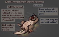 2025 anal anal_sex andromorph anthro bloated bodily_fluids bondage bondage bound breasts burning burning_alive burnt clitoris collar collar_only cooked cooking cooking_with_furs degradation digital_drawing_(artwork) digital_media_(artwork) dirty_talk dying english_text eyewear facial_hair food food_fetish food_in_mouth food_in_pussy food_insertion food_play genital_fluids genitals glasses gore hands_behind_head hi_res hiro_(ottertobedestroyed) improvised_sex_toy inflation intersex leaking mammal misgendering moustache multi_breast multi_nipple mustelid nipples nude otter ottertobedestroyed overweight pawpads paws penetration plant roasted sadism saliva shaking shivering slut_collar solo spread_legs spreading stubble tears text vaginal_fluids vaginal_penetration vaginal_penetration vegetable vulva