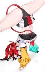 1girls absurdres ass asymmetrical_sleeves black_panties black_skirt black_streaks black_tube_top blue_eyes blush breasts cameltoe collar commission crop_top female hakos_baelz hakos_baelz_(1st_costume) handstand highres hololive hololive_english large_breasts looking_at_viewer mismatched_sleeves mouse_girl mouse_tail multicolored_skirt navel panties pantyshot pleated_skirt red_hair red_skirt shirt skirt solo soup_(soupysoull) spiked_collar spikes spread_legs strapless sweat tail tube_top underwear upside-down virtual_youtuber white_shirt white_skirt white_streaks
