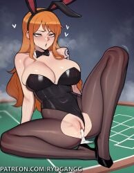 1female 1girls 2d 2d_(artwork) ai_generated big_ass big_breasts big_breasts brown_eyes bunny_girl bunnysuit fat_booty nami_(one_piece) one_piece orange_hair patreon patreon_username playboy_bunny ryogangg seductive seductive_look shounen_jump tattoo