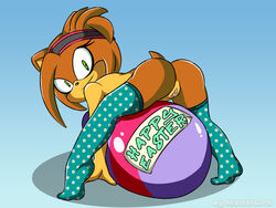 1girls anus ass brown_skin easter egg fan_character female female_only fur green_eyes happy_easter headband hedgehoglove klara_the_hedgehog legwear original_character pussy smile solo sonic_(series)