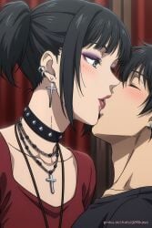 ai_generated attack_on_titan goth goth_mikasa kissing kissing lips lipstick mikasa_ackerman pinku.ai