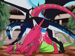 absurd_res ankle_cuffs ass_up back_spikes big_knot black_body black_scales blue_penis bodily_fluids bondage bondage bound chained_to_floor closed_eyes cuff_(restraint) cum cum_in_vagina cum_inside cumshot dragon dreyk-daro duo ejaculation european_mythology female feral feral_on_feral feral_penetrated feral_penetrating feral_penetrating_feral fin genital_fluids genitals handcuffed handcuffs head_fin hi_res intraspecies knot long_neck long_tail male male/female membrane_(anatomy) membranous_wings metal_cuffs mythological_creature mythological_scalie mythology neck_spikes open_mouth penetration penile penile_penetration penis penis_in_vagina red_body red_scales restraints scales scalie sex spiked_tail spikes spikes_(anatomy) tail tongue tongue_out vaginal_penetration vaginal_penetration western_dragon wings