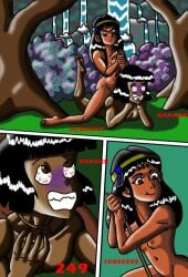 asphyxiation black_hair breasts choking comic dark_skin duo female female_sitting_on_male kevin_kinne long_hair male male/female mowgli naked navel nipples nude pussy rope rope_around_neck sitting_on_male sitting_on_person the_jungle_book