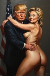 ai ai_generated ass ass_grab boobs_out breasts breasts donald_trump embracing hillary_clinton hugs love lovers secretly_loves_it truth