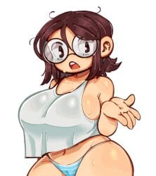 big_breasts breasts female female_only glasses ichig8miruku messy_hair oc panties self_insert short_hair sweat tank_top thick_thighs