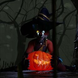 3d_(artwork) absurd_res anthro bodily_fluids clothing cum digital_media_(artwork) femboy food fruit genital_fluids genitals hat headgear headwear hi_res horn jack-o'-lantern lagomorph male mammal masturbation penis plant pumpkin pumpkin_masturbation sany_van_fox sanythefox solo wings witch_hat wolpertinger