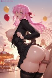 1boy 1girl ai_generated ass balloon bangs black_legwear blue_eyes blush breasts breasts_outside eyebrows_visible_through_hair hair_between_eyes hair_ribbon hetero hi_res high_quality high_resolution kawaii_dake_ja_nai_shikimori-san kiraamane large_breasts long_hair long_sleeves looking_at_viewer looking_back nipples open_mouth patreon penis pink_hair pussy pussy_juice red_ribbon ribbon school_uniform seductive sex sexy shikimori_miyako skirt solo_focus standing sweat thighhighs uncensored vaginal watermark