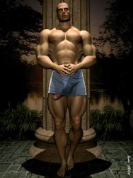 1boy 2002 3d archived_source bara dated gay male male_only muscular nipples original penis_through_leghole shorts solo ulf_raynor yaoi