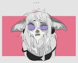 2025 anthro big_breasts bodily_fluids breasts buxbi cleavage clothed clothing cum cum_on_breasts cum_on_face domestic_cat ear_piercing ellipsis eyebrows facial_piercing felid feline felis female frown genital_fluids hair inner_ear_fluff lindy_(buxbi) long_hair looking_at_viewer mammal nose_piercing nose_ring open_frown open_mouth piercing ring_piercing shirt solo tank_top topwear tuft white_hair wide_eyed