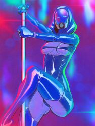 alien_girl breasts confidential_drifter glowing_eyes helmet hood looking_at_viewer mass_effect quarian stripper_pole tali'zorah_nar_rayya thick_ass thick_thighs wide_hips