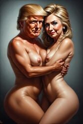 ai ai_generated ass ass_grab boobs_out breasts breasts donald_trump embracing hillary_clinton hugs love lovers secretly_loves_it truth
