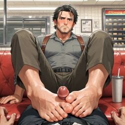 ai_generated aroused_face bara barefoot blush diner feet_on_penis foot_fetish footjob gay male male_only mensfeet1833 penis public_sex sebastian_castellanos the_evil_within the_evil_within_2 yaoi