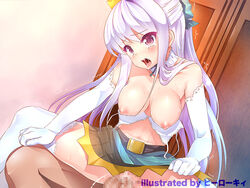 /\/\/\ 1boy artist_name bare_shoulders blush bra bra_pull breasts censored cowgirl_position cum cum_in_pussy drooling elbow_gloves female gloves kii_(theory) midriff mosaic_censoring navel open_mouth penis purple_eyes purple_hair saliva sex sweat tears thighhighs trembling underwear white_gloves white_legwear