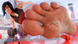 1boy 1girls asian asian_female black_hair black_hair_female clothed clothed_female extreme_size_difference faith_connors female female_focus foot_fetish giantess height_difference hpmw-fan45 mirror's_edge mirror's_edge_catalyst naked naked_male nude nude_male nudity shrunk shrunken shrunken_male size_difference tattoo video_game_character