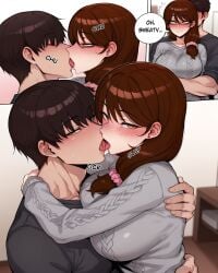 1boy 1girls ai_generated artifical_art blush brown_hair comic_page comics discipline_mom_(ratatatat74) female incest kissing light-skinned_female light_skin milf mommy mother mother_and_son son text