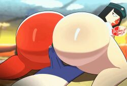 1boy 1girls anonymous_male ass assjob asstronsfw background big_penis bottomless buttjob ena ena_(dream_bbq) ena_(series) english_text female grinding grinding_on_penis hat hotdogging huge_ass large_ass male multicolored_body penis text thick_thighs thunder_thighs twerking twerking_on_dick