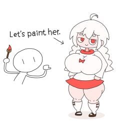 1girls ass big_ass big_breasts breasts female painting red_eyes twin_braids warma white_hair white_hair_top