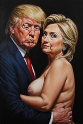 ai ai_generated ass ass_grab boobs_out breasts breasts donald_trump embracing hillary_clinton hugs love lovers secretly_loves_it truth