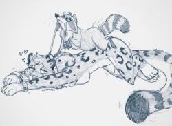 2023 bodily_fluids bound breasts cheek_tuft claws collar cuff_(restraint) cuffed_wrists doggy_style dominant dominant_female dripping duo_in_panel facial_markings facial_tuft featureless_breasts felid female female/female finger_claws from_behind_position genital_fluids graphite_(artwork) handcuffs hands_tied head_markings heart_symbol hi_res humping interspecies larger_female leash leash_in_mouth leash_pull leashed_collar leashed_female leopard_spots lidded_eyes littlestfuzz looking_at_another looking_at_partner mammal markings mask_(marking) metal_cuffs object_in_mouth pantherine paws procyonid purring pussy raccoon raised_paw restraints ring_(marking) ringed_tail sex size_difference small_dom_big_sub smaller_female smile smirk smirking_at_partner snow_leopard spots striped_markings striped_tail stripes submissive submissive_female tail tail_markings teeth toe_claws traditional_media_(artwork) tuft vaginal_fluid_drip vaginal_fluids whiskers